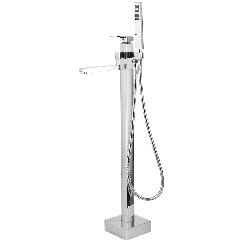 Floor Mounted Metal Freestanding Tub Filler Swivel High Arc Freestanding Faucet Silver Straight Wall Clearhalo 'Bathroom Remodel & Bathroom Fixtures' 'Bathtub Faucets' 'bathtub_faucets' 'Home Improvement' 'home_improvement' 'home_improvement_bathtub_faucets' 6728120