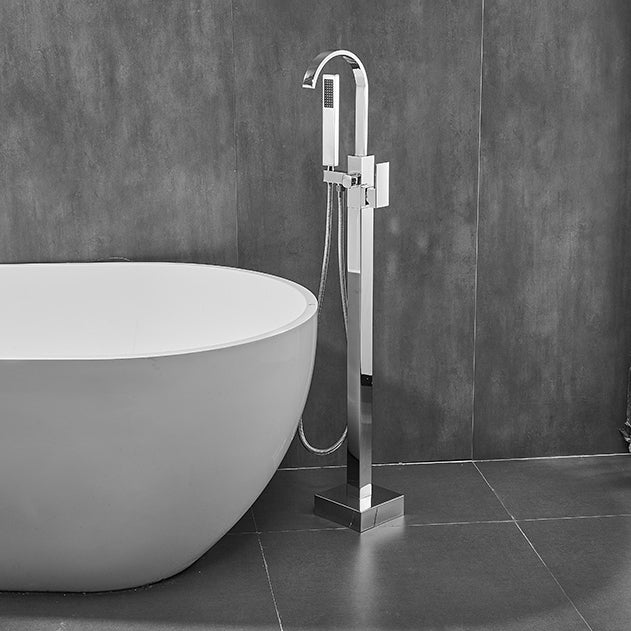 Floor Mounted Metal Freestanding Tub Filler Swivel High Arc Freestanding Faucet Silver Curved Ground Clearhalo 'Bathroom Remodel & Bathroom Fixtures' 'Bathtub Faucets' 'bathtub_faucets' 'Home Improvement' 'home_improvement' 'home_improvement_bathtub_faucets' 6728126