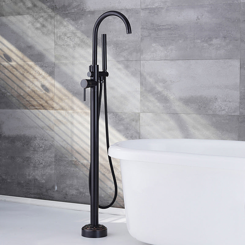 Modern Floor Mounted High Arc Freestanding Tub Filler Freestanding Copper Tub Filler Trim Black Hand Shower Included Rre-embedded Clearhalo 'Bathroom Remodel & Bathroom Fixtures' 'Bathtub Faucets' 'bathtub_faucets' 'Home Improvement' 'home_improvement' 'home_improvement_bathtub_faucets' 6728128