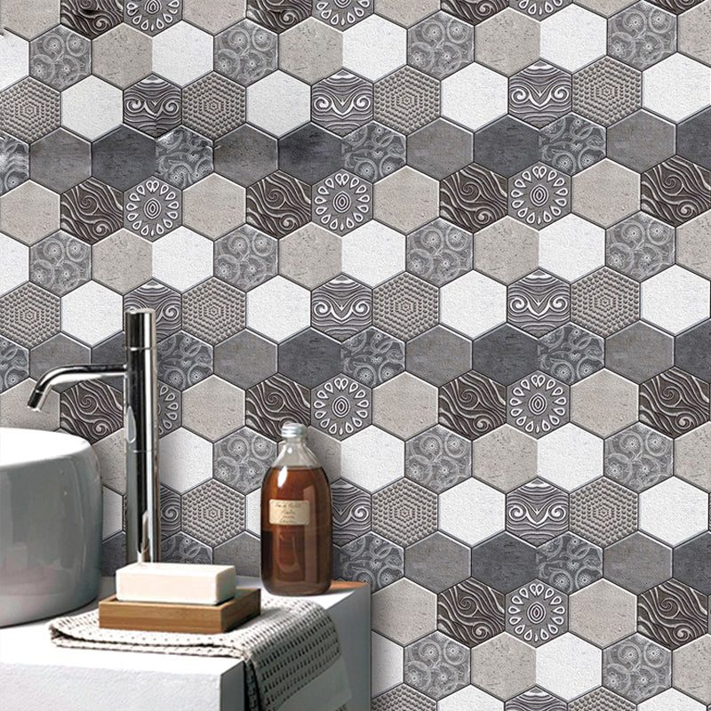 Hexagonal Tile-Peel & Stick Plastic Stain Resistant Peel & Stick Mosaic Tile 5 Pack Grey Clearhalo 'Flooring 'Home Improvement' 'home_improvement' 'home_improvement_peel_stick_blacksplash' 'Peel & Stick Backsplash Tile' 'peel_stick_blacksplash' 'Walls & Ceilings' Walls and Ceiling' 6728213