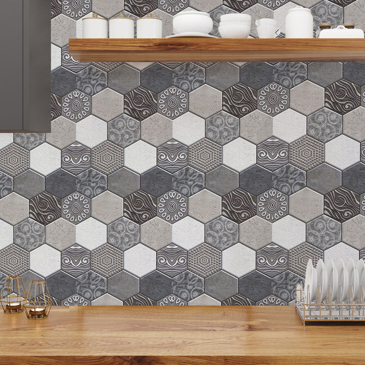 Hexagonal Tile-Peel & Stick Plastic Stain Resistant Peel & Stick Mosaic Tile 5 Pack Clearhalo 'Flooring 'Home Improvement' 'home_improvement' 'home_improvement_peel_stick_blacksplash' 'Peel & Stick Backsplash Tile' 'peel_stick_blacksplash' 'Walls & Ceilings' Walls and Ceiling' 6728222