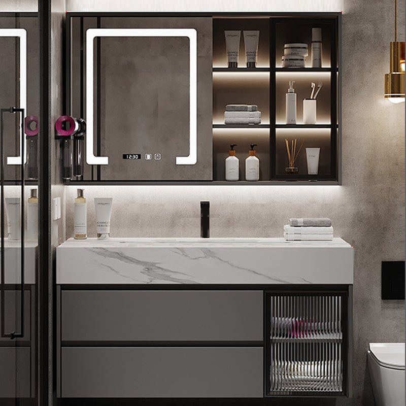 Modern Wall-Mounted Vanity Mirror Cabinet Sink Bathroom Vanity Cabinet Vanity & Faucet & Mirror Cabinet 47"L x 19"W x 22"H Smart Control Included Clearhalo 'Bathroom Remodel & Bathroom Fixtures' 'Bathroom Vanities' 'bathroom_vanities' 'Home Improvement' 'home_improvement' 'home_improvement_bathroom_vanities' 6729170