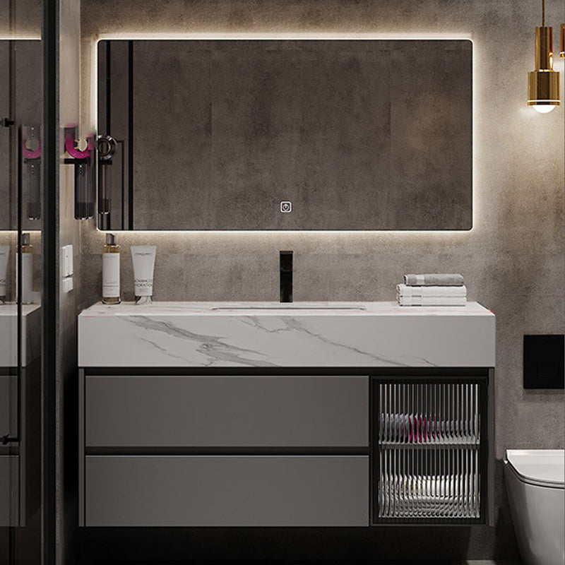 Modern Wall-Mounted Vanity Mirror Cabinet Sink Bathroom Vanity Cabinet Vanity & Faucet & Mirrors 43"L x 19"W x 22"H Smart Control Included Clearhalo 'Bathroom Remodel & Bathroom Fixtures' 'Bathroom Vanities' 'bathroom_vanities' 'Home Improvement' 'home_improvement' 'home_improvement_bathroom_vanities' 6729198