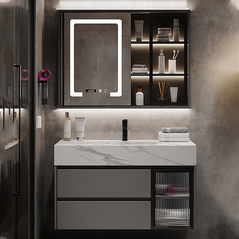 Modern Wall-Mounted Vanity Mirror Cabinet Sink Bathroom Vanity Cabinet Vanity & Faucet & Mirror Cabinet 35"L x 19"W x 22"H Smart Control Included Clearhalo 'Bathroom Remodel & Bathroom Fixtures' 'Bathroom Vanities' 'bathroom_vanities' 'Home Improvement' 'home_improvement' 'home_improvement_bathroom_vanities' 6729200