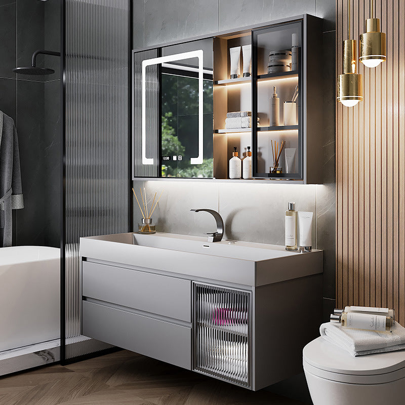 Contemporary Vanity Sink Wooden Wall-Mounted Bathroom Vanity Cabinet in Gray Clearhalo 'Bathroom Remodel & Bathroom Fixtures' 'Bathroom Vanities' 'bathroom_vanities' 'Home Improvement' 'home_improvement' 'home_improvement_bathroom_vanities' 6729230