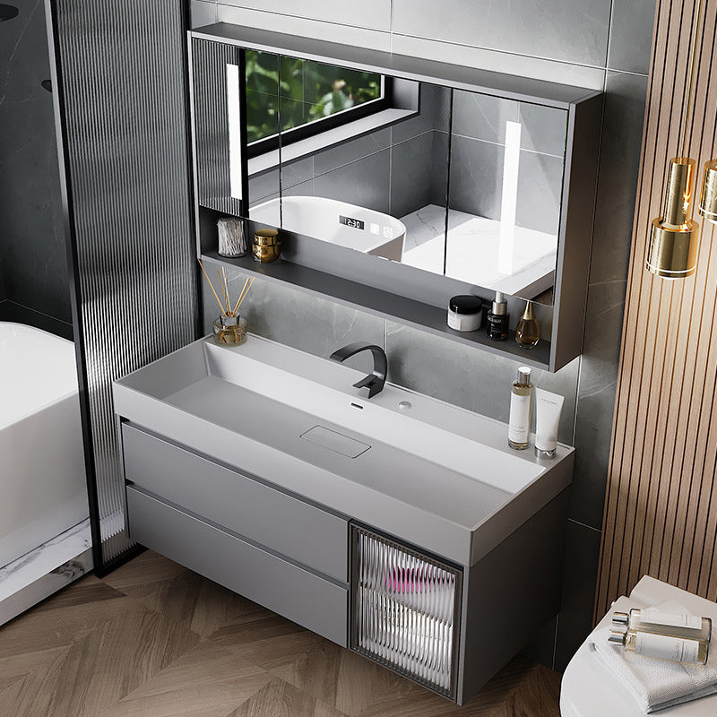 Contemporary Vanity Sink Wooden Wall-Mounted Bathroom Vanity Cabinet in Gray Clearhalo 'Bathroom Remodel & Bathroom Fixtures' 'Bathroom Vanities' 'bathroom_vanities' 'Home Improvement' 'home_improvement' 'home_improvement_bathroom_vanities' 6729233