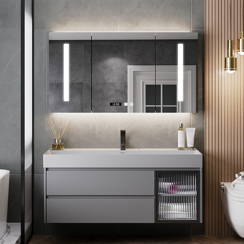 Contemporary Vanity Sink Wooden Wall-Mounted Bathroom Vanity Cabinet in Gray Clearhalo 'Bathroom Remodel & Bathroom Fixtures' 'Bathroom Vanities' 'bathroom_vanities' 'Home Improvement' 'home_improvement' 'home_improvement_bathroom_vanities' 6729236