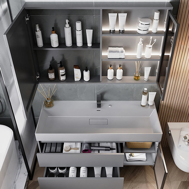 Contemporary Vanity Sink Wooden Wall-Mounted Bathroom Vanity Cabinet in Gray Clearhalo 'Bathroom Remodel & Bathroom Fixtures' 'Bathroom Vanities' 'bathroom_vanities' 'Home Improvement' 'home_improvement' 'home_improvement_bathroom_vanities' 6729240