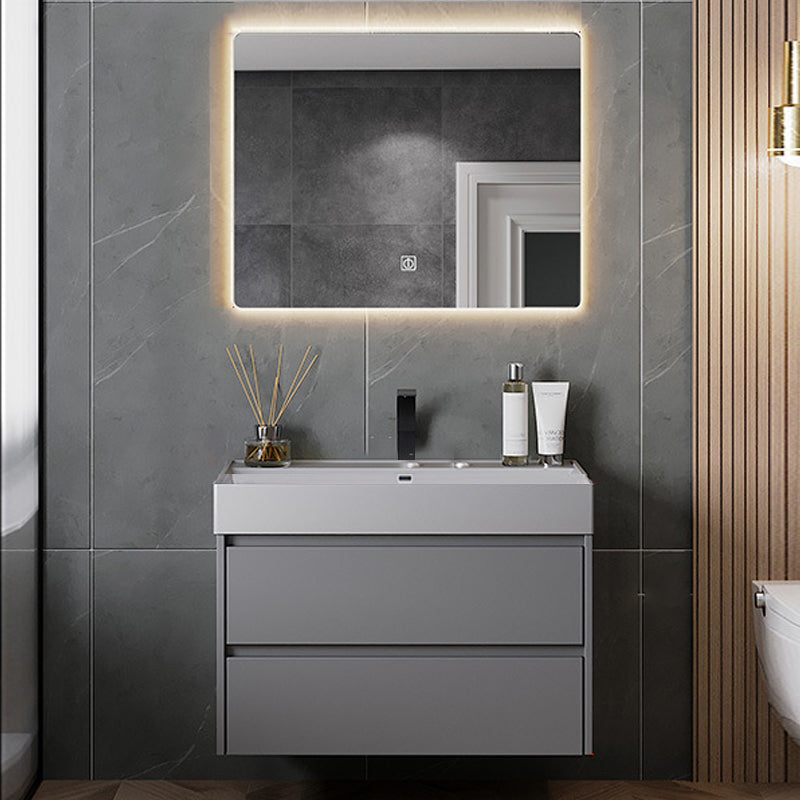 Contemporary Vanity Sink Wooden Wall-Mounted Bathroom Vanity Cabinet in Gray Vanity & Faucet & Mirrors 24"L x 19"W x 20"H Smart Control Included Clearhalo 'Bathroom Remodel & Bathroom Fixtures' 'Bathroom Vanities' 'bathroom_vanities' 'Home Improvement' 'home_improvement' 'home_improvement_bathroom_vanities' 6729241