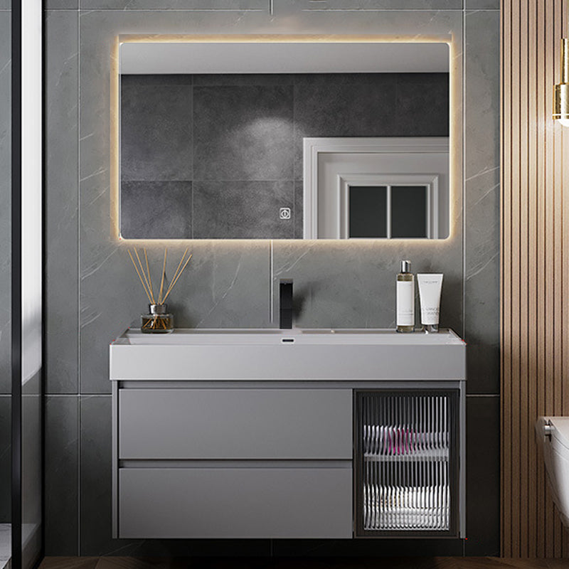 Contemporary Vanity Sink Wooden Wall-Mounted Bathroom Vanity Cabinet in Gray Vanity & Faucet & Mirrors 39"L x 19"W x 20"H Smart Control Included Clearhalo 'Bathroom Remodel & Bathroom Fixtures' 'Bathroom Vanities' 'bathroom_vanities' 'Home Improvement' 'home_improvement' 'home_improvement_bathroom_vanities' 6729252