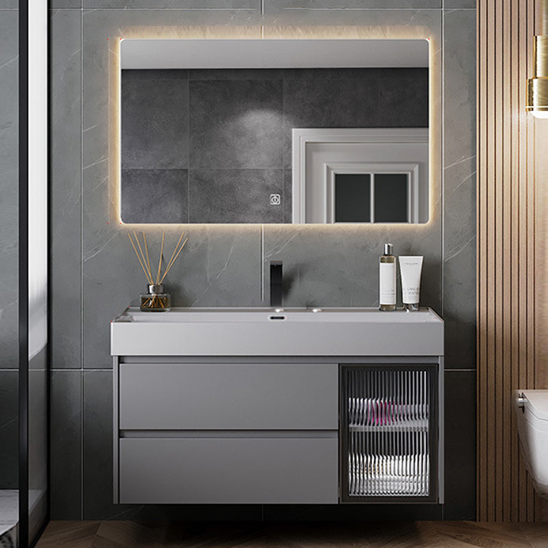 Contemporary Vanity Sink Wooden Wall-Mounted Bathroom Vanity Cabinet in Gray Vanity & Faucet & Mirrors 35"L x 19"W x 20"H Smart Control Included Clearhalo 'Bathroom Remodel & Bathroom Fixtures' 'Bathroom Vanities' 'bathroom_vanities' 'Home Improvement' 'home_improvement' 'home_improvement_bathroom_vanities' 6729262