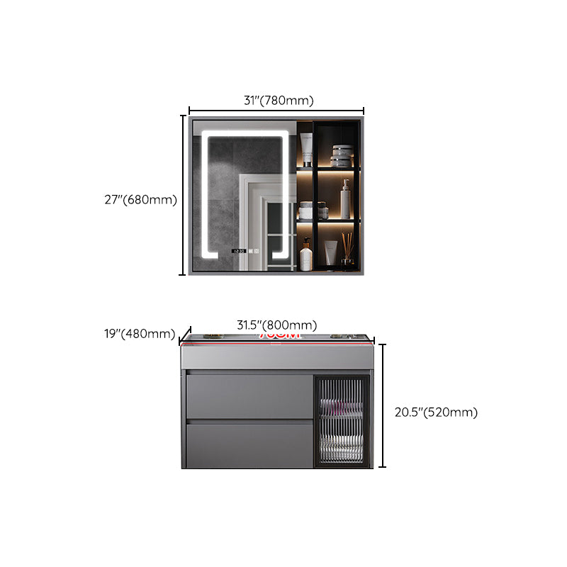 Contemporary Vanity Sink Wooden Wall-Mounted Bathroom Vanity Cabinet in Gray Clearhalo 'Bathroom Remodel & Bathroom Fixtures' 'Bathroom Vanities' 'bathroom_vanities' 'Home Improvement' 'home_improvement' 'home_improvement_bathroom_vanities' 6729266