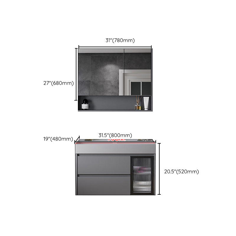 Contemporary Vanity Sink Wooden Wall-Mounted Bathroom Vanity Cabinet in Gray Clearhalo 'Bathroom Remodel & Bathroom Fixtures' 'Bathroom Vanities' 'bathroom_vanities' 'Home Improvement' 'home_improvement' 'home_improvement_bathroom_vanities' 6729267