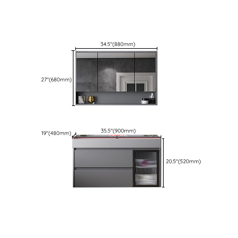 Contemporary Vanity Sink Wooden Wall-Mounted Bathroom Vanity Cabinet in Gray Clearhalo 'Bathroom Remodel & Bathroom Fixtures' 'Bathroom Vanities' 'bathroom_vanities' 'Home Improvement' 'home_improvement' 'home_improvement_bathroom_vanities' 6729269