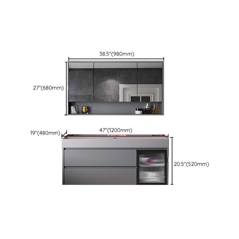 Contemporary Vanity Sink Wooden Wall-Mounted Bathroom Vanity Cabinet in Gray Clearhalo 'Bathroom Remodel & Bathroom Fixtures' 'Bathroom Vanities' 'bathroom_vanities' 'Home Improvement' 'home_improvement' 'home_improvement_bathroom_vanities' 6729275