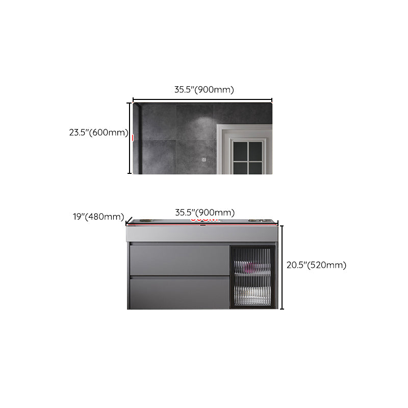 Contemporary Vanity Sink Wooden Wall-Mounted Bathroom Vanity Cabinet in Gray Clearhalo 'Bathroom Remodel & Bathroom Fixtures' 'Bathroom Vanities' 'bathroom_vanities' 'Home Improvement' 'home_improvement' 'home_improvement_bathroom_vanities' 6729279