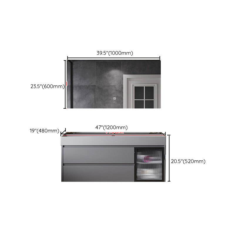 Contemporary Vanity Sink Wooden Wall-Mounted Bathroom Vanity Cabinet in Gray Clearhalo 'Bathroom Remodel & Bathroom Fixtures' 'Bathroom Vanities' 'bathroom_vanities' 'Home Improvement' 'home_improvement' 'home_improvement_bathroom_vanities' 6729282