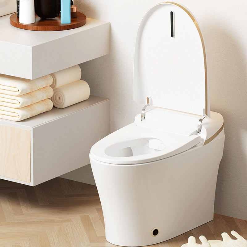 Modern Indoor Siphon Jet Toilet Bowl Floor Mounted All-In-One Toilet White Gold Radar Clamshell (Automatic) 12" Clearhalo 'Bathroom Remodel & Bathroom Fixtures' 'Home Improvement' 'home_improvement' 'home_improvement_toilets' 'Toilets & Bidets' 'Toilets' 6730296