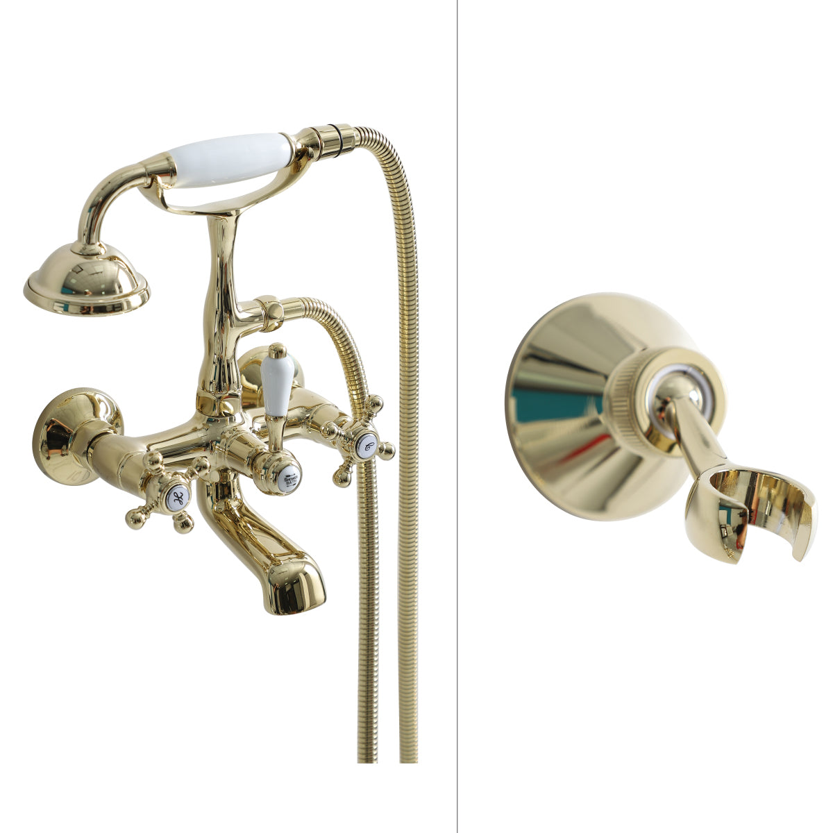 Glam Retro Wall Mounted Metal Claw Foot Tub Faucet Trim Low Arc Claw Foot Tub Faucet Gold Risers Not Included Clearhalo 'Bathroom Remodel & Bathroom Fixtures' 'Bathtub Faucets' 'bathtub_faucets' 'Home Improvement' 'home_improvement' 'home_improvement_bathtub_faucets' 6730439
