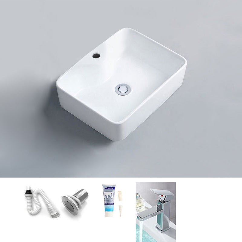 Contemporary Bathroom Sink Porcelain Rectangular Vessel Sink with Pop-Up Drain Clearhalo 'Bathroom Remodel & Bathroom Fixtures' 'Bathroom Sinks & Faucet Components' 'Bathroom Sinks' 'bathroom_sink' 'Home Improvement' 'home_improvement' 'home_improvement_bathroom_sink' 6730447