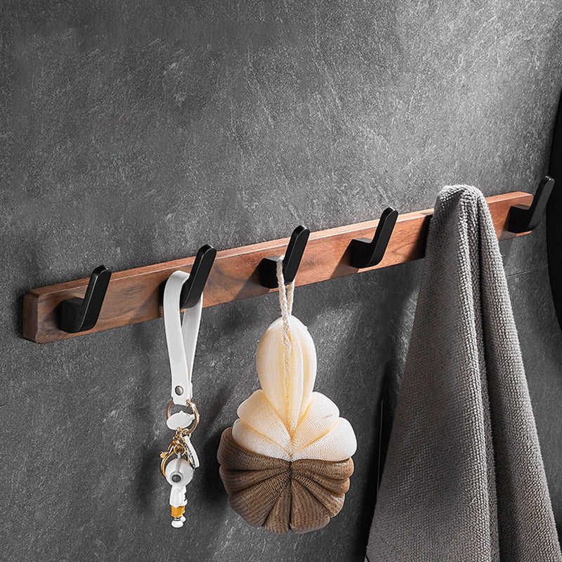 Modern Black Bathroom Set Bath Shelf Towel Bar Bath Hardware Set Towel Robe Hook (Row Hooks) Clearhalo 'Bathroom Hardware Sets' 'Bathroom Hardware' 'Bathroom Remodel & Bathroom Fixtures' 'bathroom_hardware_sets' 'Home Improvement' 'home_improvement' 'home_improvement_bathroom_hardware_sets' 6737762