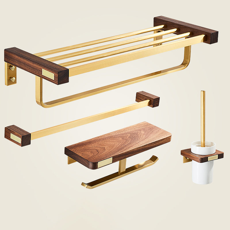 Modern Gold Bath Hardware Set Bath Shelf Paper Holder Bathroom Accessory Set 4-Piece Set (Toilet Brush) Clearhalo 'Bathroom Hardware Sets' 'Bathroom Hardware' 'Bathroom Remodel & Bathroom Fixtures' 'bathroom_hardware_sets' 'Home Improvement' 'home_improvement' 'home_improvement_bathroom_hardware_sets' 6737834