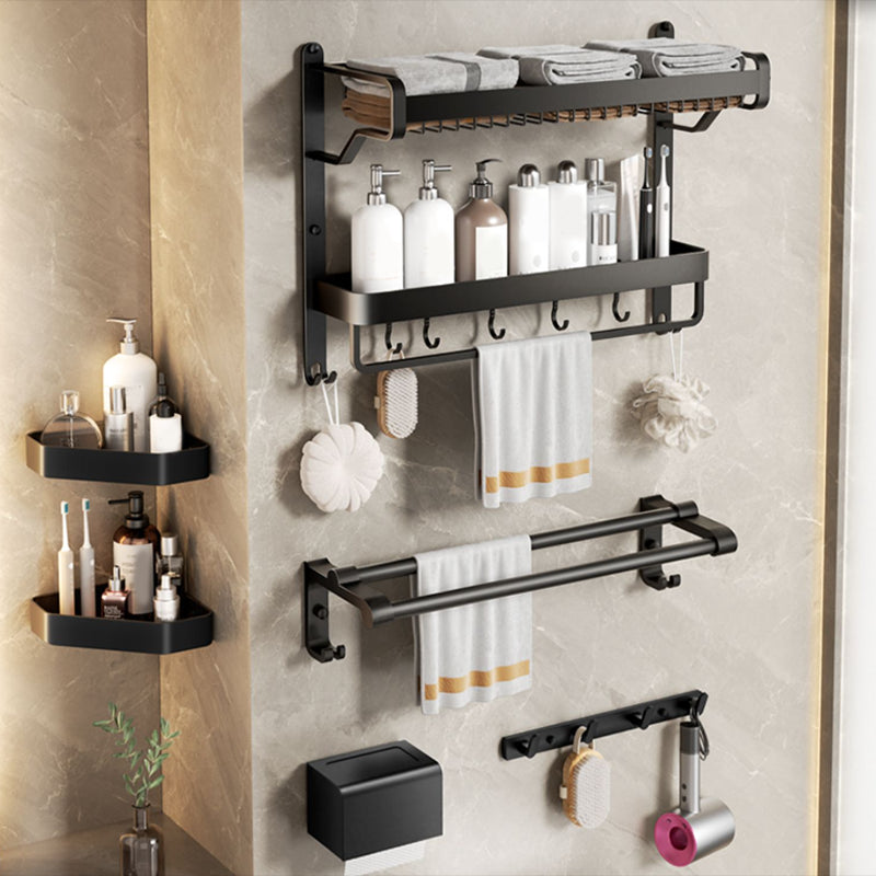 Modern Bathroom Set Matte Black Bath Shelf Towel Bar Bathroom Accessory Kit Clearhalo 'Bathroom Hardware Sets' 'Bathroom Hardware' 'Bathroom Remodel & Bathroom Fixtures' 'bathroom_hardware_sets' 'Home Improvement' 'home_improvement' 'home_improvement_bathroom_hardware_sets' 6737898