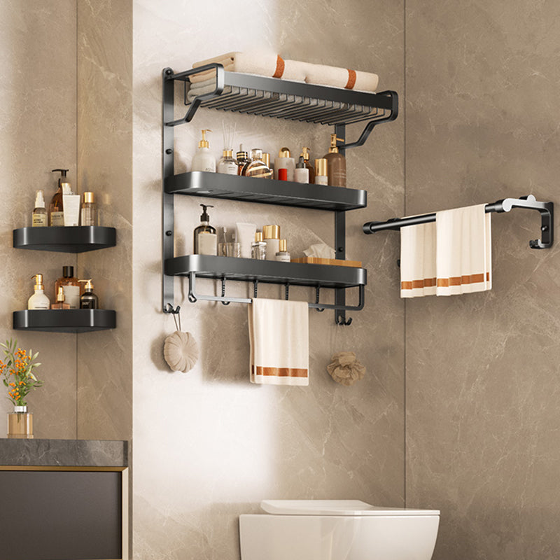 Modern Bathroom Set Matte Black Bath Shelf Towel Bar Bathroom Accessory Kit 4-Piece Set (Towel Bar) Clearhalo 'Bathroom Hardware Sets' 'Bathroom Hardware' 'Bathroom Remodel & Bathroom Fixtures' 'bathroom_hardware_sets' 'Home Improvement' 'home_improvement' 'home_improvement_bathroom_hardware_sets' 6737899