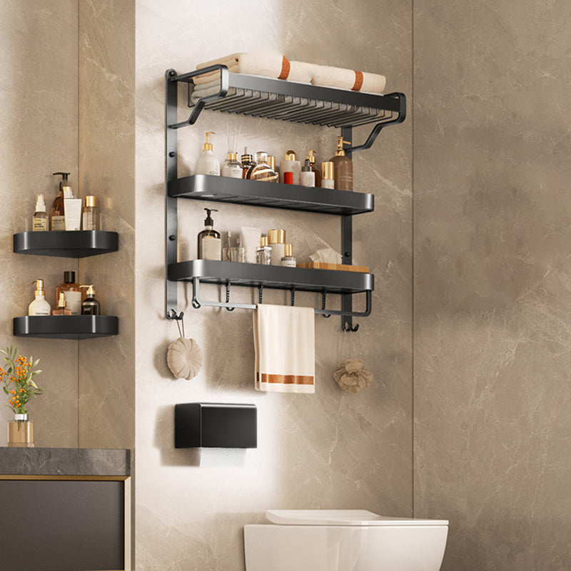Modern Bathroom Set Matte Black Bath Shelf Towel Bar Bathroom Accessory Kit 4-Piece Set (Triangular Bath Shelf) Clearhalo 'Bathroom Hardware Sets' 'Bathroom Hardware' 'Bathroom Remodel & Bathroom Fixtures' 'bathroom_hardware_sets' 'Home Improvement' 'home_improvement' 'home_improvement_bathroom_hardware_sets' 6737900