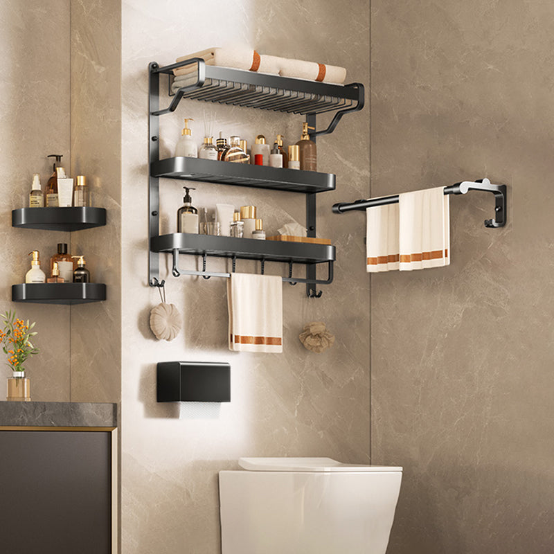 Modern Bathroom Set Matte Black Bath Shelf Towel Bar Bathroom Accessory Kit 6-Piece Set (Double Rods) Clearhalo 'Bathroom Hardware Sets' 'Bathroom Hardware' 'Bathroom Remodel & Bathroom Fixtures' 'bathroom_hardware_sets' 'Home Improvement' 'home_improvement' 'home_improvement_bathroom_hardware_sets' 6737908