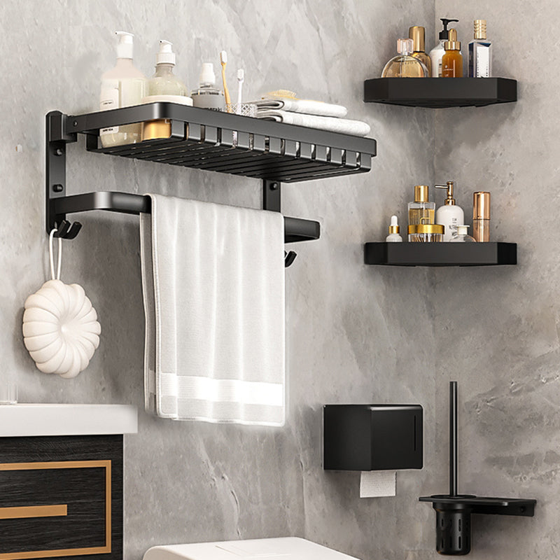 Modern Bathroom Set Matte Black Bath Shelf Towel Bar Bathroom Accessory Kit 5-Piece Set (Toilet Brush) Clearhalo 'Bathroom Hardware Sets' 'Bathroom Hardware' 'Bathroom Remodel & Bathroom Fixtures' 'bathroom_hardware_sets' 'Home Improvement' 'home_improvement' 'home_improvement_bathroom_hardware_sets' 6737912