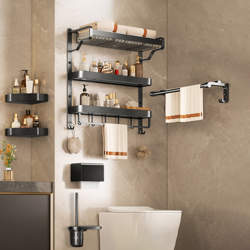 Modern Bathroom Set Matte Black Bath Shelf Towel Bar Bathroom Accessory Kit 5-Piece Set (Toilet Paper Holder) Clearhalo 'Bathroom Hardware Sets' 'Bathroom Hardware' 'Bathroom Remodel & Bathroom Fixtures' 'bathroom_hardware_sets' 'Home Improvement' 'home_improvement' 'home_improvement_bathroom_hardware_sets' 6737915