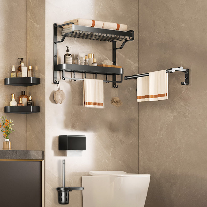 Modern Bathroom Set Matte Black Bath Shelf Towel Bar Bathroom Accessory Kit 6-Piece Set (Toilet Brush) Clearhalo 'Bathroom Hardware Sets' 'Bathroom Hardware' 'Bathroom Remodel & Bathroom Fixtures' 'bathroom_hardware_sets' 'Home Improvement' 'home_improvement' 'home_improvement_bathroom_hardware_sets' 6737919