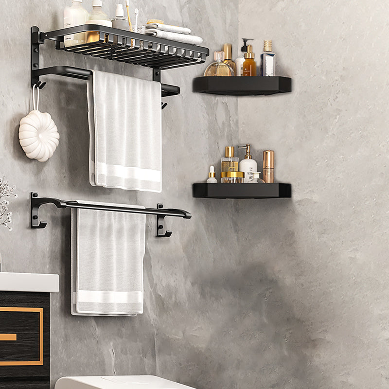 Modern Bathroom Set Matte Black Bath Shelf Towel Bar Bathroom Accessory Kit 4-Piece Set (24"L Towel Bar) Clearhalo 'Bathroom Hardware Sets' 'Bathroom Hardware' 'Bathroom Remodel & Bathroom Fixtures' 'bathroom_hardware_sets' 'Home Improvement' 'home_improvement' 'home_improvement_bathroom_hardware_sets' 6737922