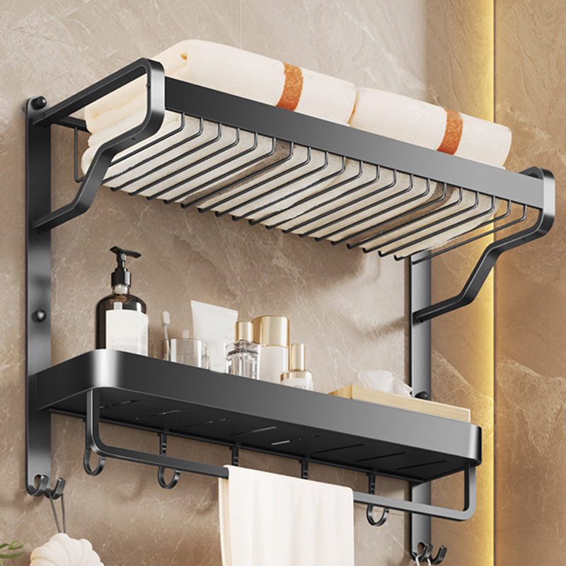 Modern Bathroom Set Matte Black Bath Shelf Towel Bar Bathroom Accessory Kit Double Layer Towel Rack (24"L) Clearhalo 'Bathroom Hardware Sets' 'Bathroom Hardware' 'Bathroom Remodel & Bathroom Fixtures' 'bathroom_hardware_sets' 'Home Improvement' 'home_improvement' 'home_improvement_bathroom_hardware_sets' 6737929