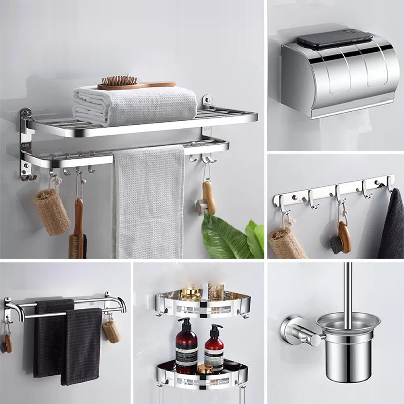 Modern Stainless Steel Bathroom Set Paper Holder Bath Shelf Bathroom Hardware 7-Piece Set (Toilet Brush) Clearhalo 'Bathroom Hardware Sets' 'Bathroom Hardware' 'Bathroom Remodel & Bathroom Fixtures' 'bathroom_hardware_sets' 'Home Improvement' 'home_improvement' 'home_improvement_bathroom_hardware_sets' 6737979