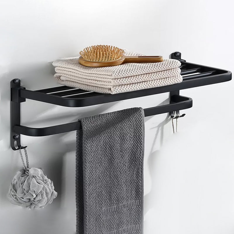 Modern Bathroom Hardware Black Paper Holder Bath Shelf Bathroom Accessory Kit Double Hooks Foldable Towel Rack (24"L) Clearhalo 'Bathroom Hardware Sets' 'Bathroom Hardware' 'Bathroom Remodel & Bathroom Fixtures' 'bathroom_hardware_sets' 'Home Improvement' 'home_improvement' 'home_improvement_bathroom_hardware_sets' 6738070
