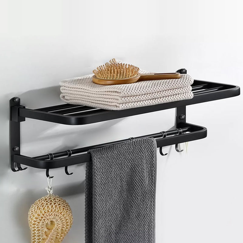Modern Bathroom Hardware Black Paper Holder Bath Shelf Bathroom Accessory Kit 5 Hooks Foldable Towel Rack (31"L) Clearhalo 'Bathroom Hardware Sets' 'Bathroom Hardware' 'Bathroom Remodel & Bathroom Fixtures' 'bathroom_hardware_sets' 'Home Improvement' 'home_improvement' 'home_improvement_bathroom_hardware_sets' 6738071