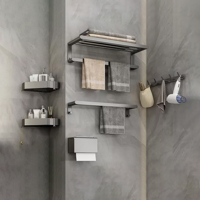 Matte Gray Bathroom Hardware Set Modern Bathroom Accessory Kit 6-Piece Set (Row Hook) Clearhalo 'Bathroom Hardware Sets' 'Bathroom Hardware' 'Bathroom Remodel & Bathroom Fixtures' 'bathroom_hardware_sets' 'Home Improvement' 'home_improvement' 'home_improvement_bathroom_hardware_sets' 6738107