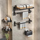 Modern Matte Black Bathroom Accessory Set Towel Bar/Paper Holder/Robe Hook Included Horizontal Bar with Hook 5-Piece Set Clearhalo 'Bathroom Hardware Sets' 'Bathroom Hardware' 'Bathroom Remodel & Bathroom Fixtures' 'bathroom_hardware_sets' 'Home Improvement' 'home_improvement' 'home_improvement_bathroom_hardware_sets' 6738156