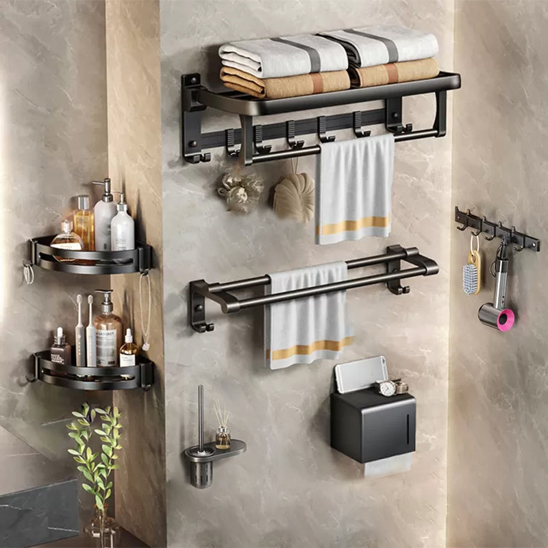 Modern Matte Black Bathroom Accessory Set Towel Bar/Paper Holder/Robe Hook Included Vertical 7-Piece Set (6"L Toilet Paper Holder) Clearhalo 'Bathroom Hardware Sets' 'Bathroom Hardware' 'Bathroom Remodel & Bathroom Fixtures' 'bathroom_hardware_sets' 'Home Improvement' 'home_improvement' 'home_improvement_bathroom_hardware_sets' 6738175