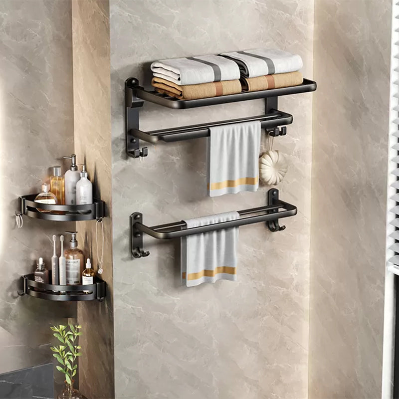 Modern Matte Black Bathroom Accessory Set Towel Bar/Paper Holder/Robe Hook Included Horizontal with Hook 4-Piece Set Clearhalo 'Bathroom Hardware Sets' 'Bathroom Hardware' 'Bathroom Remodel & Bathroom Fixtures' 'bathroom_hardware_sets' 'Home Improvement' 'home_improvement' 'home_improvement_bathroom_hardware_sets' 6738177