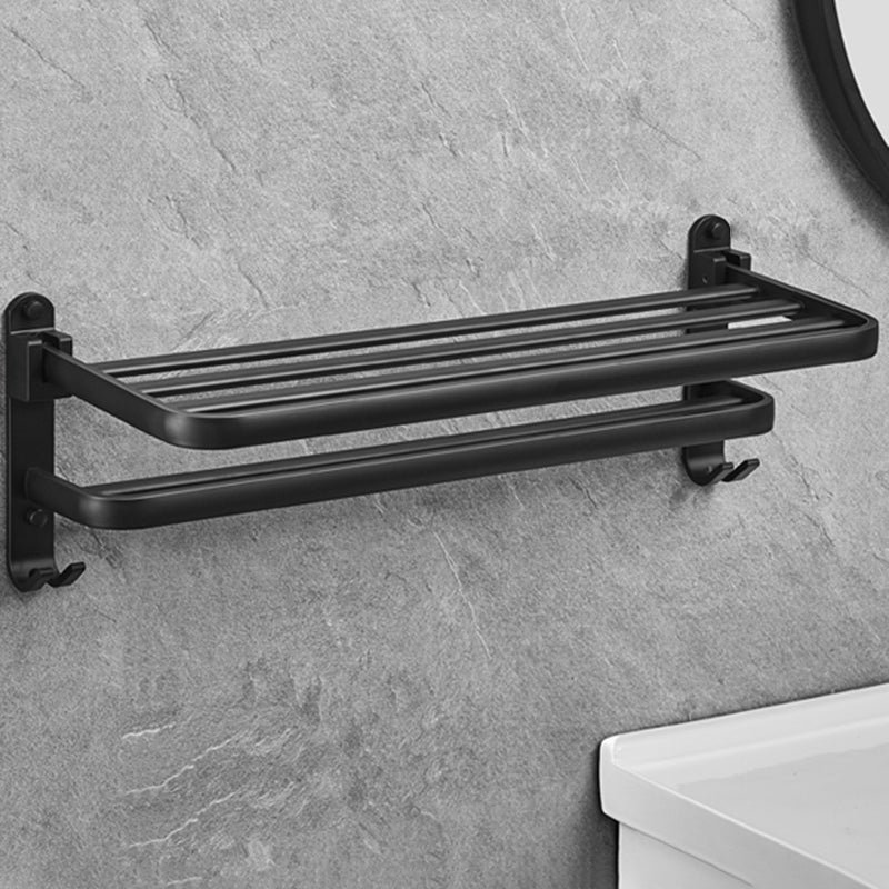 Matte Black 5-Piece Modern Bathroom Accessory Set with Bath Shelf/Tower Bar & Paper Holder Clearhalo 'Bathroom Hardware Sets' 'Bathroom Hardware' 'Bathroom Remodel & Bathroom Fixtures' 'bathroom_hardware_sets' 'Home Improvement' 'home_improvement' 'home_improvement_bathroom_hardware_sets' 6738234