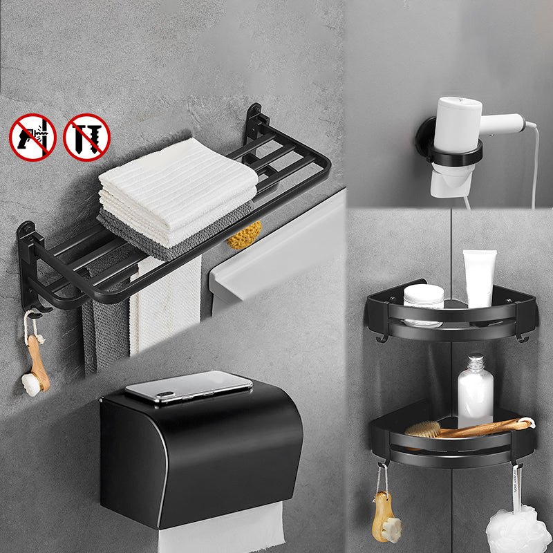 Matte Black 5-Piece Modern Bathroom Accessory Set with Bath Shelf/Tower Bar & Paper Holder 5-Piece Set (Toilet Paper Holder) Clearhalo 'Bathroom Hardware Sets' 'Bathroom Hardware' 'Bathroom Remodel & Bathroom Fixtures' 'bathroom_hardware_sets' 'Home Improvement' 'home_improvement' 'home_improvement_bathroom_hardware_sets' 6738242