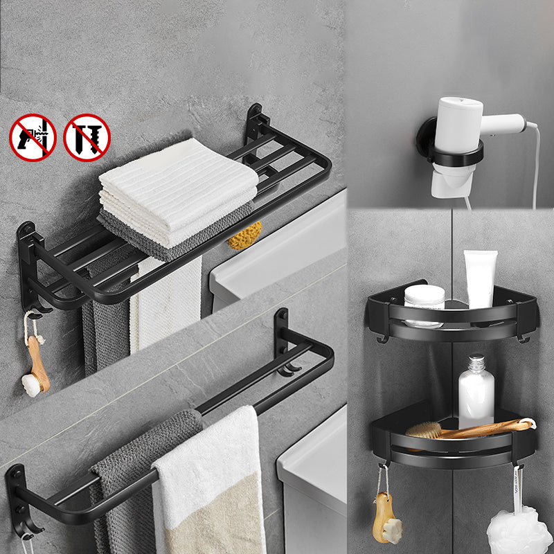 Matte Black 5-Piece Modern Bathroom Accessory Set with Bath Shelf/Tower Bar & Paper Holder 5-Piece Set (Towel Bar) Clearhalo 'Bathroom Hardware Sets' 'Bathroom Hardware' 'Bathroom Remodel & Bathroom Fixtures' 'bathroom_hardware_sets' 'Home Improvement' 'home_improvement' 'home_improvement_bathroom_hardware_sets' 6738243
