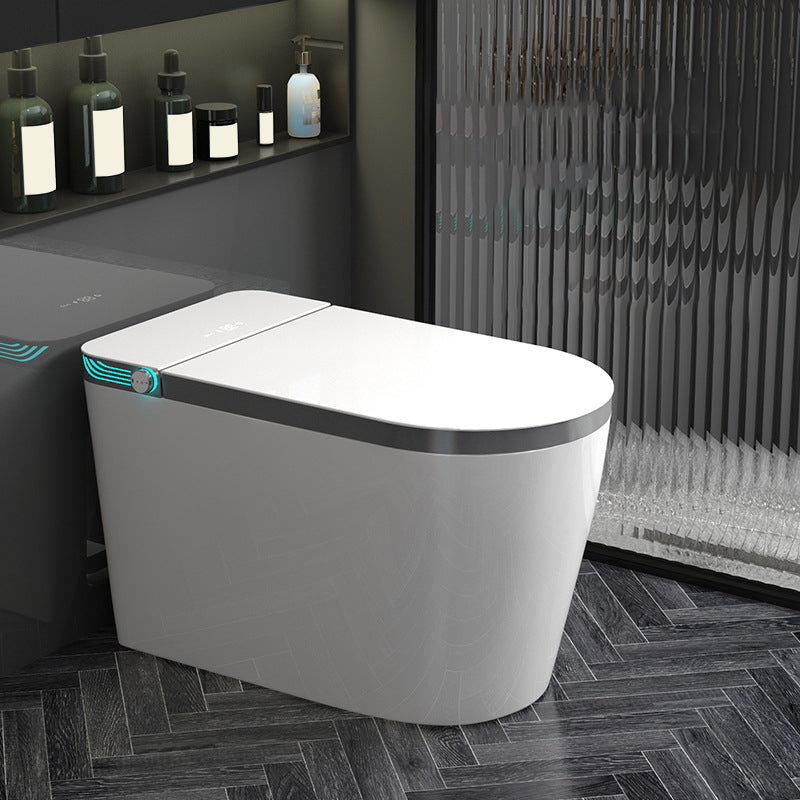 Contemporary Siphon Jet Toilet Bowl Polished Finish All-In-One Toilet Gray White Manual Lid (Standard) 12" Clearhalo 'Bathroom Remodel & Bathroom Fixtures' 'Home Improvement' 'home_improvement' 'home_improvement_toilets' 'Toilets & Bidets' 'Toilets' 6741156