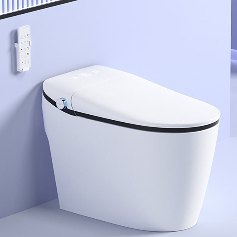 Elongated All-In-One Toilet Bowl Siphon Jet Contemporary Toilet White/ Black Foot Touch Flush (Standard Configuration) Clearhalo 'Bathroom Remodel & Bathroom Fixtures' 'Home Improvement' 'home_improvement' 'home_improvement_toilets' 'Toilets & Bidets' 'Toilets' 6741344