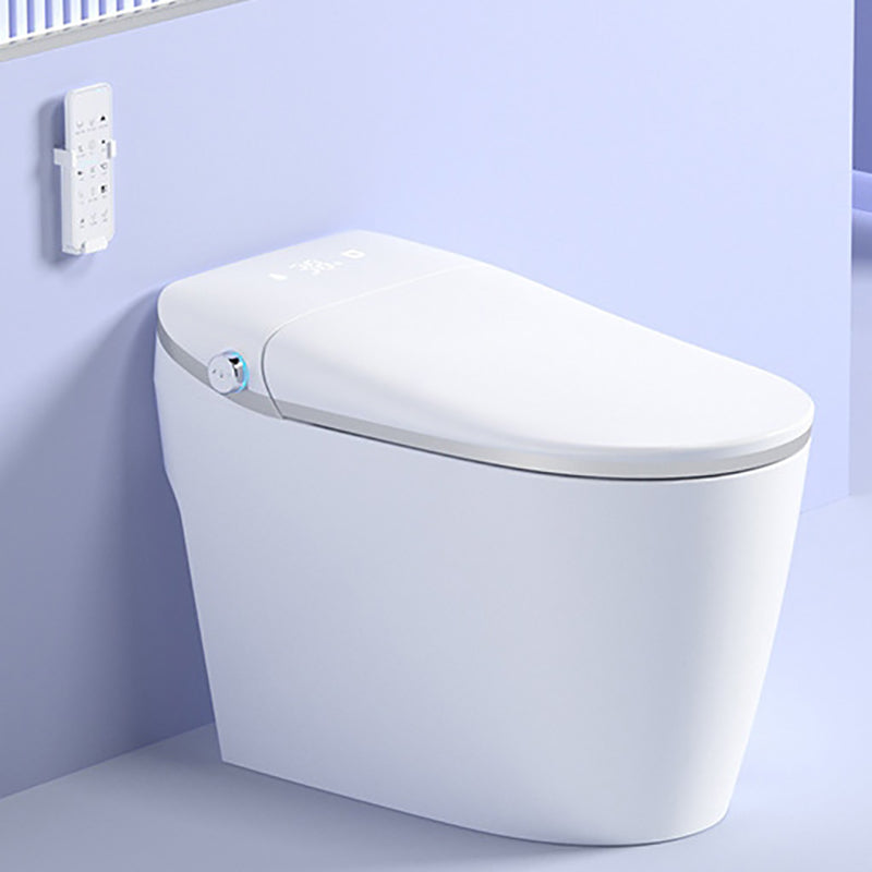 Elongated All-In-One Toilet Bowl Siphon Jet Contemporary Toilet White Silver Foot Touch Flush (Standard Configuration) Clearhalo 'Bathroom Remodel & Bathroom Fixtures' 'Home Improvement' 'home_improvement' 'home_improvement_toilets' 'Toilets & Bidets' 'Toilets' 6741348