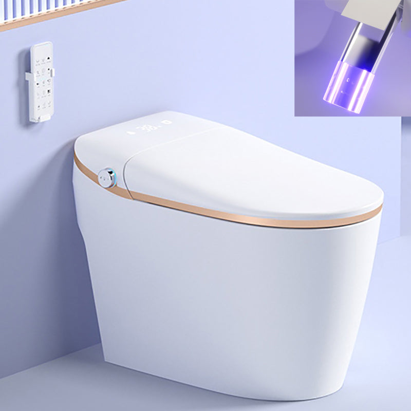 Elongated All-In-One Toilet Bowl Siphon Jet Contemporary Toilet White/ Gold Auto Flip & UV Sterilizing ( Upgrading) Clearhalo 'Bathroom Remodel & Bathroom Fixtures' 'Home Improvement' 'home_improvement' 'home_improvement_toilets' 'Toilets & Bidets' 'Toilets' 6741352
