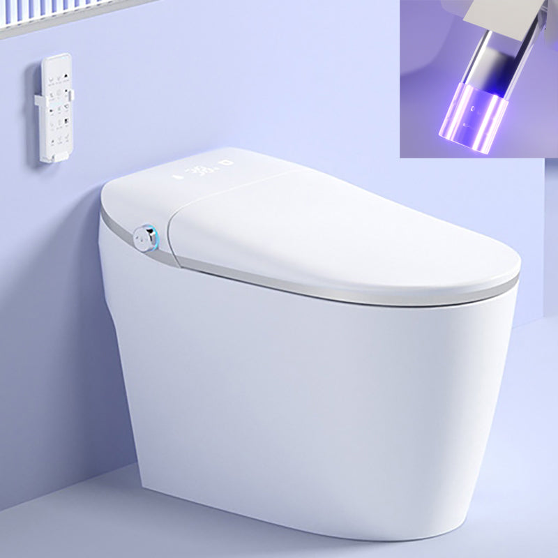 Elongated All-In-One Toilet Bowl Siphon Jet Contemporary Toilet White/Silver Auto Flip & UV Sterilizing ( Upgrading) Clearhalo 'Bathroom Remodel & Bathroom Fixtures' 'Home Improvement' 'home_improvement' 'home_improvement_toilets' 'Toilets & Bidets' 'Toilets' 6741353